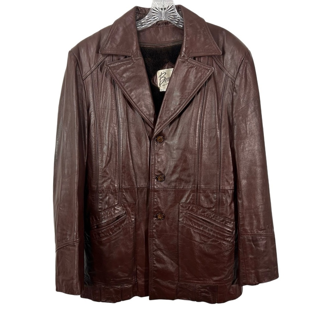 70s Vintage Berman's Brown Button Down Men's Leather Jacket Size 42 Fight Club